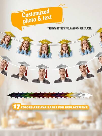 7/14/21pcs Customizable Graduation Banner With Photos, Personalized 2026 Graduate Floral Wreath With Name And Tassels, Suitable For High School/College Graduation Ceremony, Family Celebration, 2026 Graduate Unique Gift, Graduate Parents, Graduation Party Decor Banner, Fun Flag, Graduation Party Supplies