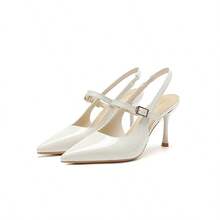Zapatos de tacón para mujer Sandalias de tacón de aguja sin talón de inspiración francesa para mujer Novedad de verano: zapatos de tacón de aguja con punta abierta y puntera cerrada Zapatos de tacón de aguja con una sola hebilla para mujer Elegantes zapatos planos de tacón de aguja para combinar con vestidos - Beis - Ver 7