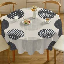 1pc Nordic Style Polka Dot & Grid Patchwork Round Tablecloth, Ruffled Edge, Polyester & Polyester Fiber Material, Stain Resistant, Suitable For Family Dining, Easter Party, Indoor/Outdoor Wedding, Picnic - Multicolor - View 7