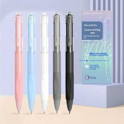 5pcs/Set Colorful High-Quality Retractable Ballpoint Pens, ST Tip, Suitable For Exams, Signing, Simple Design, Sturdy Construction, Premium Material, Business Gift