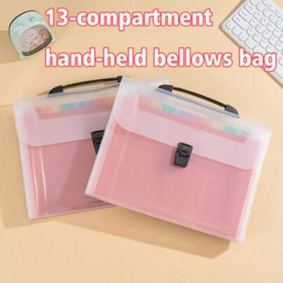1pc 13-Slot Colorful Accordion File Folder, Transparent Handheld Striped Document Organizer Bag, Large Capacity A4 File Storage, Multi-Layer Classified File Folder, Student Stationery, Office Supplies Organizer Bag, Portable For School, Office, Home, Meetings