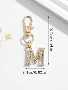 1pc Fashion European & American Unisex Minimalist Cute 26 English Letter Shape Keychain Pendant Accessory, Embedded With Rhinestones, Suitable For Men & Women Car Keys, Bags, Decoration And Holiday Gifts - Gold - View 7