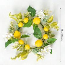 Artificial Lemon Wreath, Fruit Wreath With Yellow Lemons And Artificial Green Leaves, Suitable For Door, Window, Wall Decor, Holiday Decoration - Multicolor - View 2