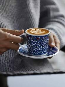 Bộ tách và đĩa cà phê kiểu Thổ Nhĩ Kỳ cổ điển họa tiết hoa hồng và hoa tulip, tách cà phê nghệ thuật tinh tế, tách đựng đồ uống và nước ép, thích hợp sử dụng hàng ngày, uống trà chiều, dùng trong văn phòng, làm quà tặng hoặc dịp lễ. - Nhiều màu - Xem 1