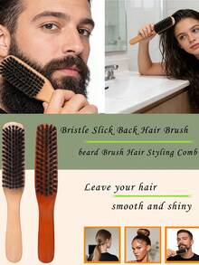 CKZXS Bristle Slick Back Hair Brush - Soft/Medium Smoothing Hairbrush To Style, Polish, & Lay Hair Down Flat To Create A Sleek Frizz Free Hairstyle For Women And Men - Wooden Handle - Nude - View 2