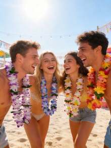 8件套热带夏威夷花环，夏威夷派对花环，夏威夷主题派对装饰，热带芙蓉主题派对礼品，适合夏季泳池派对和夏威夷主题派对，夏季装饰，派对装饰用品，节日婚礼海滩生日装饰，夏威夷花环派对用品（颜色随机） - 夏威夷款 - 查看 2