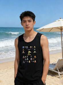 ブラック 無袖 Tシャツ 日本食パターン コレクション ファッション マンズ - ブラック - チェックする 3