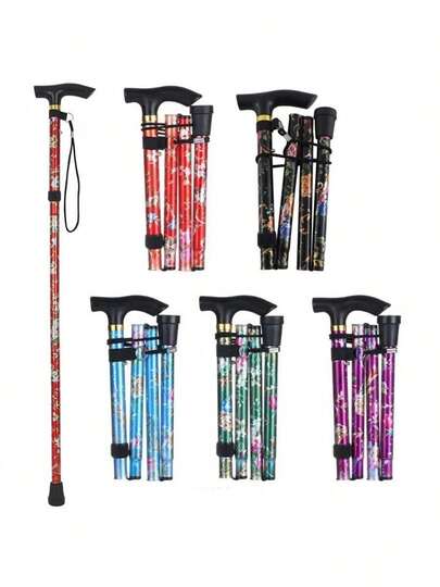 Foldable Hiking Pole, 5-Section Adjustable Aluminum Alloy Trekking Walking Stick, Outdoor Climbing Hiking Cane For Elderly Anti-Slip Portable