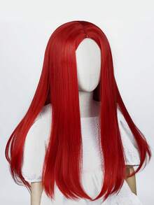 Bright Red Chic Long Straight Wig – Heat Resistant Synthetic Fiber, Natural Middle Part, Perfect For Cosplay, Holiday, Gothic Party, Vampire Themed Events, Witch Costume, Wedding, Christmas, Photoshoot & Everyday Fashion, Beginner Friendly - Multicolor - View 6