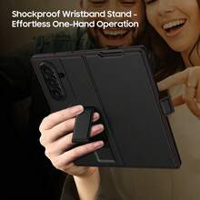 1pc Hadaasi Green Magnetic PU Leather Case With Stand, Screen Glass Film, Wallet Card Slots, Foldable Wrist Strap, 3-In-1 Protection Cover For Samsung Galaxy Z Fold 7/Z Fold 6/Z Fold 5/Z Fold 4/Z Fold 3/Z Fold 2 - Army Green - View 4