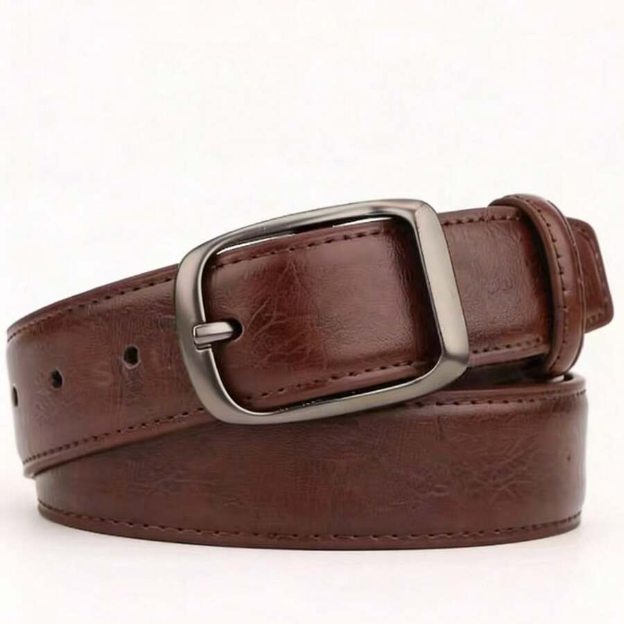 1条男士优雅时尚百搭PU真皮腰带，优质商务休闲腰带，简约男士腰带，适合日常商务、旅行、餐饮等场合。 - 棕色 - 查看 1