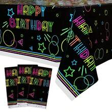Paquete de 3 suministros de mantel para fiesta de resplandor Funda desechable de plástico neón mantel rectangular de color negro 51 x 87 pulgadas para decoración de fiestas que brillan - Estilo resplandeciente 01 - Ver 8
