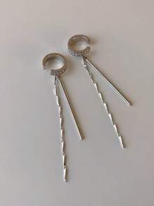 一对流苏长款夹式耳环，优雅女士及学生饰品，四季皆宜，礼品 - 銀色 - 查看 4