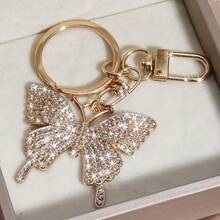1Pc Crystal Diamond-Encrusted Butterfly Car Keychain Metal Cute Women's Bag Pendant Key Chain Ring Creative Cross-Border Gift - 金色 - 查看 3
