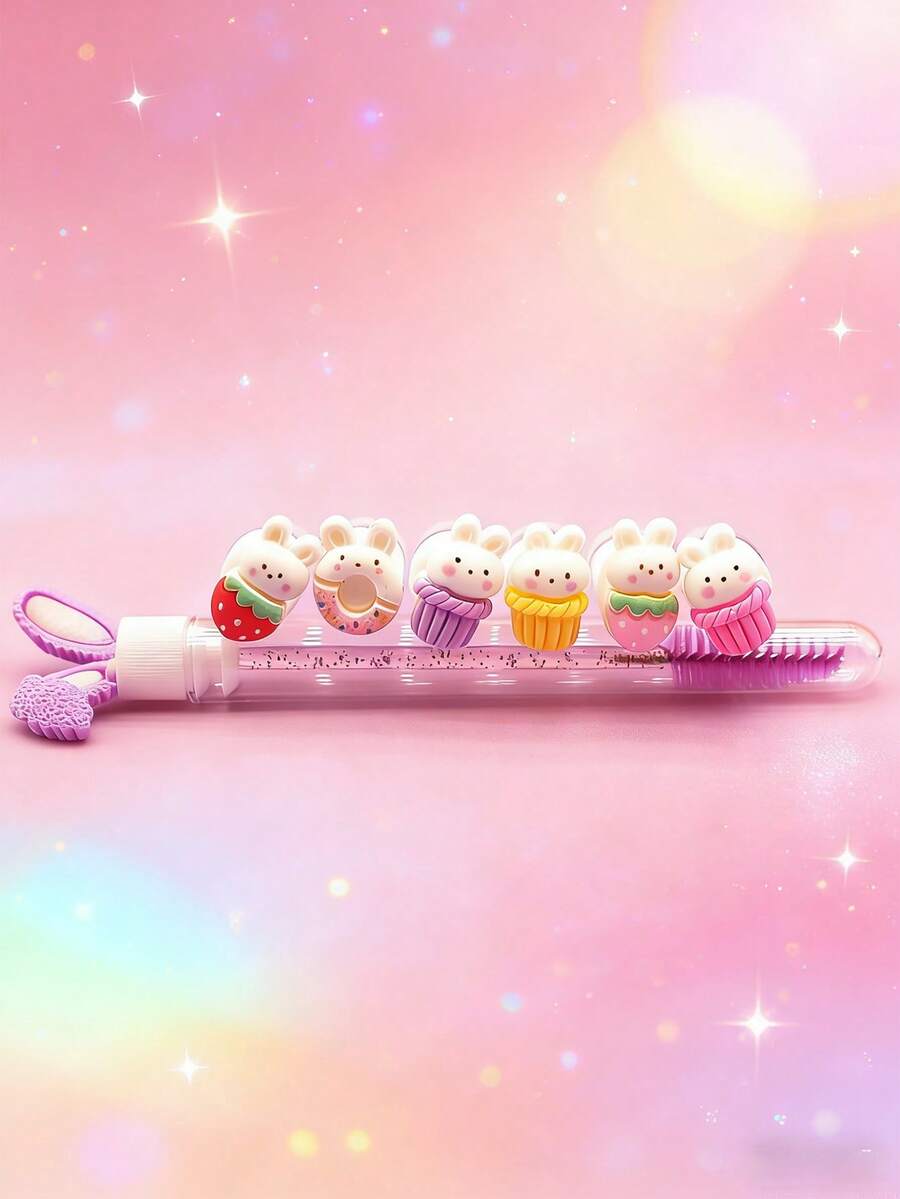 1/2/3/5/7pcs Cute Cartoon Rabbit & Rabbit Ear Pattern Combination Mascara Wands, Multi-Style Test Tube Packaged Eyelash & Eyebrow Brushes, Portable Travel Makeup Brushes - Multicolor - View 1