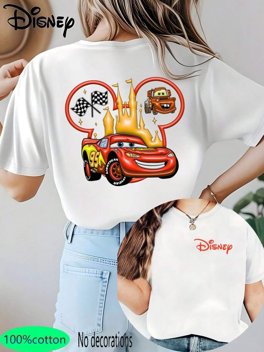 Disney - Lightning McQueen No. 95 Castle Racing - Pure Short-Sleeve Printed T-Shirt - 白色 - 查看 1
