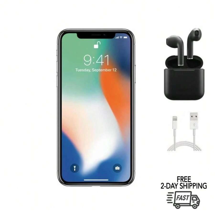 Refurbished Apple IPhone X A1865 (Fully Unlocked) 256GB Silver W/ Wireless Earbuds - 銀級B級無線耳機 - 查看 1