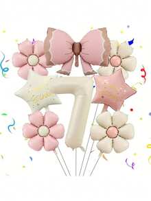 生日装饰套装，含闪亮领结和雏菊数字气球 | 可爱风格生日派对用品，多种颜色可选，铝箔材质，适用于生日派对、庆典、周年纪念、节日、背景装饰、户外派对氛围营造、拍照装饰、婴儿派对等。 - 彩色 - 查看 10