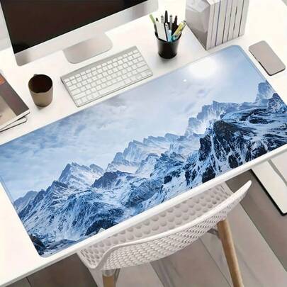 1pc Snow Mountain Range Large Gaming Mouse Pad,Vast Landscape Extended Desk Mat,Office Desk Accessories Non-Slip Stitched Edge Computer Mat ,Rubber Base Laptop Keyboard Pad For Home Office & Gamer,Durable And Spill-Resistant