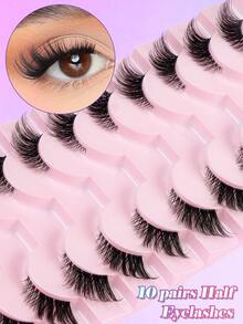 MAANGE 10Pairs New Cat Eye Lashes Natural Long Thin Band Lashes Winged End Eye Elongated Eyelashes Faux Mink Eyelashes Makeup Strip Lashes,Lashes,Eyelashes,Fake Lashes ﻿ ﻿ - Black - View 4