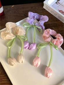 2个优雅郁金香造型发圈，可爱甜美的少女发饰 - 彩色 - 查看 17
