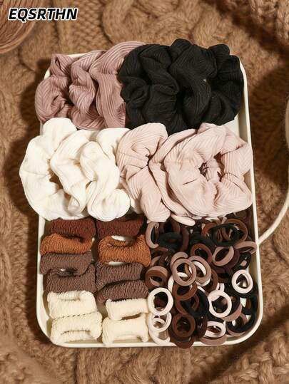 124 Pieces Of Earth-Toned Hairband Set. Large Pleated Fabric Hairbands With Various-Sized Elastic Bands. Does Not Damage Hair Or Cause Head Constriction. Suitable For Daily Commuting And Various Clothing Occasions. Great For Tying Up In High Ponytail, Low Ponytail Or Half-Twisted Style. A Perfect Gift For Her.