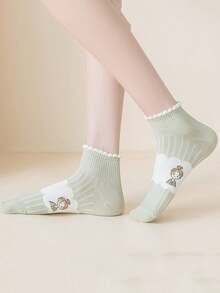 5双小众设计女士短袜，薄款面料，可爱学院风黑白中筒袜，春夏款 - 彩色 - 查看 4