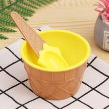 2pcs Plastic Ice Cream Bowls, Ice Cream Spoon Bowl Set, Creative Cartoon Double Layer Bowls - Multicolor - View 6