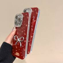 1pc 3D Flower & Bow Decor Phone Case, Shockproof Fashionable Phone Cover For IPhone - Multicolor - View 3