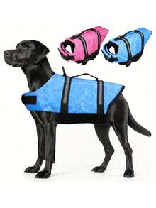 Paw Print Dog Life Jacket (With Safety Strap) - Reflective Pet Life Vest With Hook, Handle And Quick Release Buckle, Blue And Pink Dual Color Fun Bone Pattern - Dog Safety Swim Suit Pet Supplies - Multicolor - View 4
