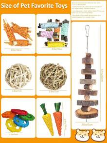 2/6/14/20pcs Mixed Color Rabbit Chew Toy Set, Handmade Woven Carrot Hemp Rope Ball, Loofah, Apple Wood Hanging Teething Toys, Suitable For Rabbits, Hamsters, Guinea Pigs, Indoor Teething Entertainment, Cute Holiday Pet Gift - View 2