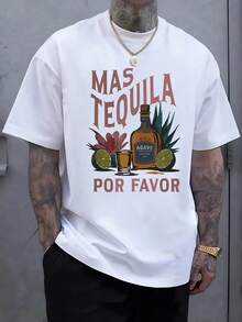 Botella de licor con texto divertido que invita a disfrutar de momentos alegres en fiestas con amigos y toques tropicales atractivos con frutas y hojas verdes camiseta de hombre casual cómoda para verano - Blanco - Ver 1