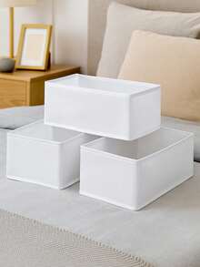 1pc/3pcs/6pcs Non-Woven Fabric Storage Box, M Size, White Color Underwear, Clothing, Socks Storage, Foldable Non-Woven Fabric Storage Box, Vanity Desk Makeup Storage - View 6