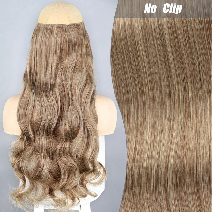 Clip-In Natural Hair Extension, Long Straight Synthetic Hairpiece, Blonde, Black, Mixed Color, Fake Hairpiece For Women HKQE - Champagne - View 1