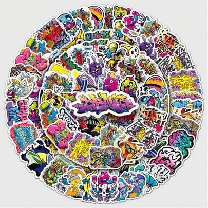 50 piezas Paquete de pegatinas de vinilo impermeables con diseños de grafiti, dibujos animados lindos y divertidos para decorar maletas, botellas de agua, teléfonos, computadoras portátiles, patinetas, equipaje, cascos y talla grande para adultos y adolescentes