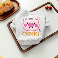 1pc Pet Clothes, Cute Cartoon Pig Design Hoodie For Small Dogs & Cats - Light Grey - View 12