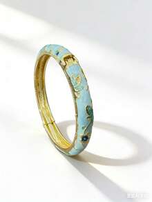 1 pieza Brazalete de estilo vintage con esmalte floral dorado, brazalete de oro, accesorio de joyería, para uso diario y regalo de vacaciones - Multicolor - Ver 5