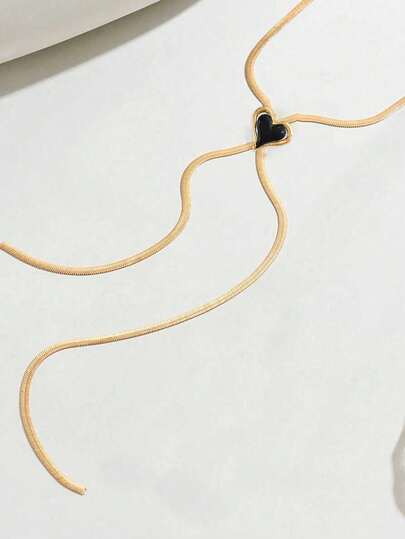 1件新款创意百搭心形拼接黑金简约优雅个性化长流苏Y形吊坠项链