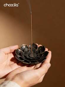 choxila 1pc Lotus Shaped Aromatherapy Burner, Minimalist Metal Incense Holder Base, Suitable For Holiday Decor, Yoga Studio Decor And Aromatherapy. Can Also Be Used As Housewarming Gift, Souvenir Or Holiday Gift For Friends, Ladies Or As Back To School Gift, Souvenir Or Living Room Decor - Incense Burner - View 2