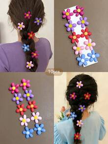 10pcs Colorful Flower Hair Clips, Sweet Style Hair Accessories Suitable For Daily Wear - Multicolor - View 9