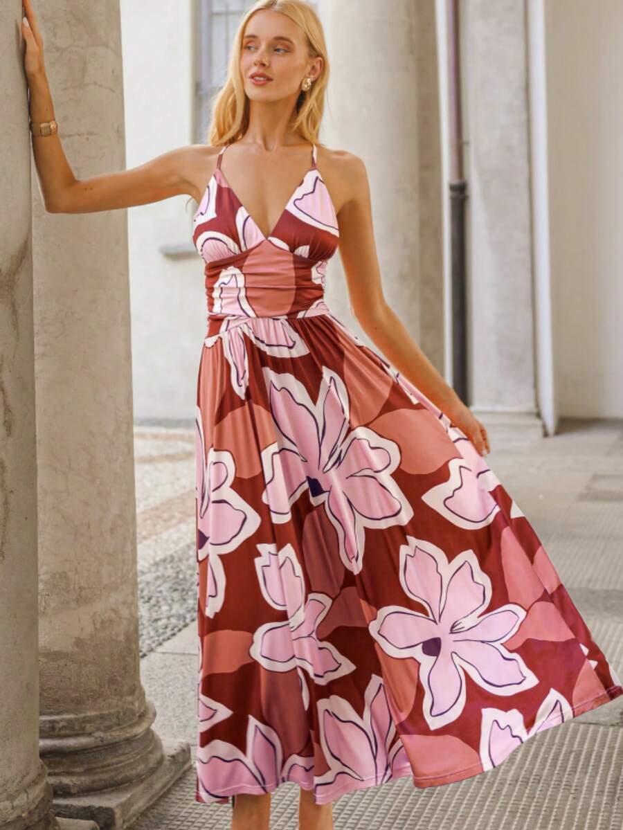 Vestido largo elegante y de moda para mujer de SUNSTORY, con ajuste ceñido, estiloso y con caída fluida y romántica, adecuado para vacaciones, ir al trabajo, citas, fiestas, exposiciones de arte, playa, salidas diarias, festivales de música, carnaval - Rojo - Ver 1