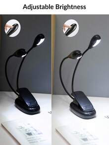 1 pezzo Lampada da lettura regolabile a 2 braccia con 4 LED - Lampada da scrivania portatile a batteria con braccio flessibile, ideale per viaggi e camera da letto, design elegante nero, lampada da comodino - Bicefalo - Visualizzare 4