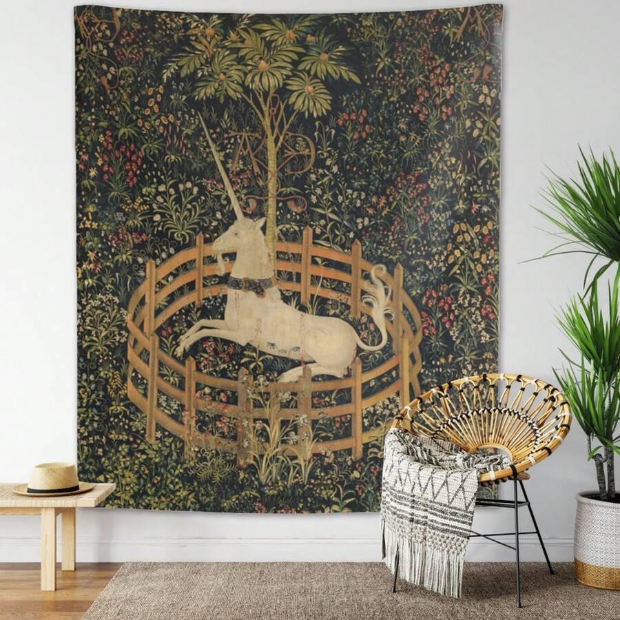 Medieval Tapestry The Unicorn In Captivity, Unicorn Tapestry, Boho Wall Decor, Ideal Wall Art For Dorm, Living Room & Party Decoration - 彩色 - 查看 1