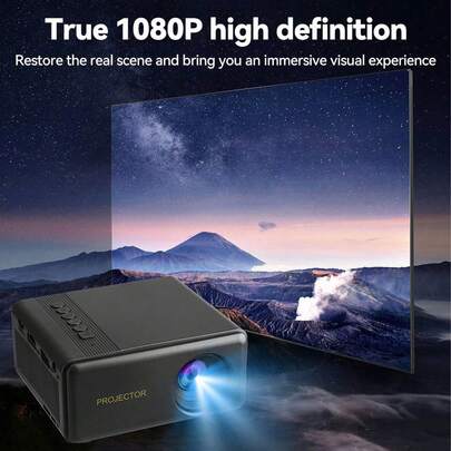 Máy chiếu mini gia đình nhỏ gọn, độ phân giải 1080P HD, có dây, hỗ trợ phản chiếu màn hình điện thoại thông minh - Trọn bộ bao gồm bộ chuyển đổi nguồn, điều khiển từ xa và sách hướng dẫn sử dụng, thích hợp cho phòng khách.