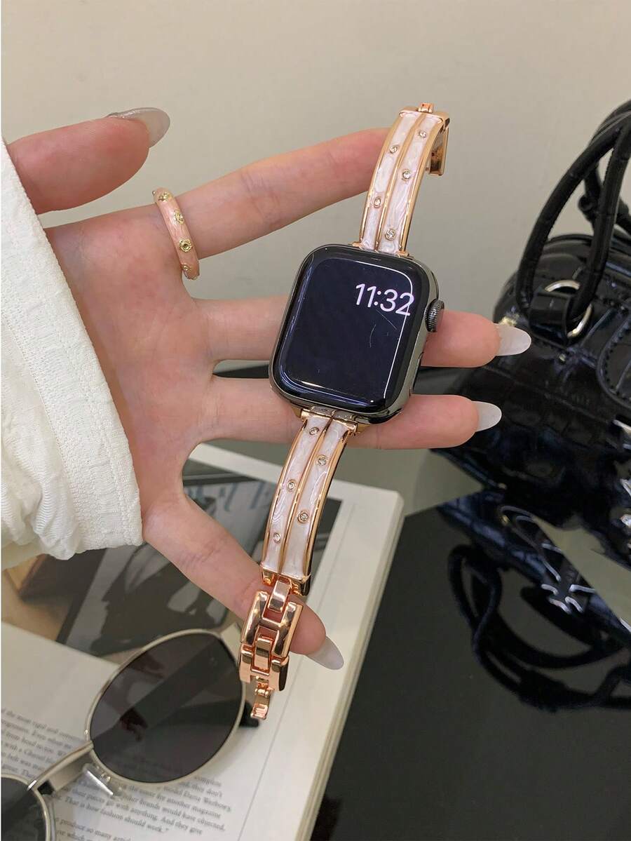 1pc Metal Band, Compatible With Apple Watch 38mm 40mm 41mm 42mm 44mm 45mm 46mm 49mm Ultra 3/2/1, Unisex; Waterproof Metal Silicone Band, Compatible With IW Series 11 10 9 8 SE 7 6 5 4 3 2 1 (Watch Not Included) - Rose Gold - View 1