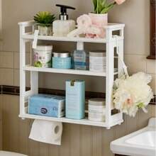 Estante para baño, organizador de baño de 2 niveles, estante para toallas de baño, organizador multifuncional para cocina, soporte para especias, blanco. - A - Ver 5