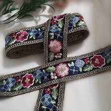 Extra Long Embroidered Woven Ribbon, Colorful Floral Jacquard Lace Trim, Handmade Fabric Decorative Accessory For Holiday DIY - Multicolor - View 10