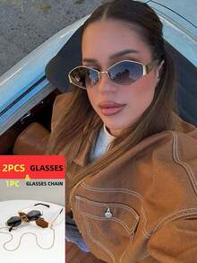 两副女士金属框菱形时尚眼镜，适合日常佩戴、夏季海滩、户外旅行及其他户外活动，学院风设计，是返校季的理想之选。 - 彩色 - 查看 2