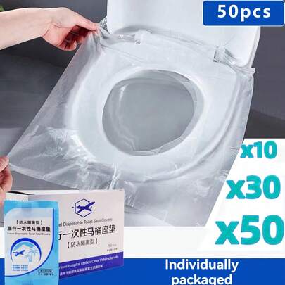 80/50/30/10片/包 一次性马桶座垫，防水旅行露营酒店浴室马桶垫配件，防水一次性马桶座垫保护套，适用于公共卫生间、旅行和度假