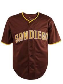 Men's San Diego Merrill 3 Baseball Jersey, Brown Yellow Athletic Short Sleeve Button Up Shirt For Game Day & Daily Wear - Brown - View 3